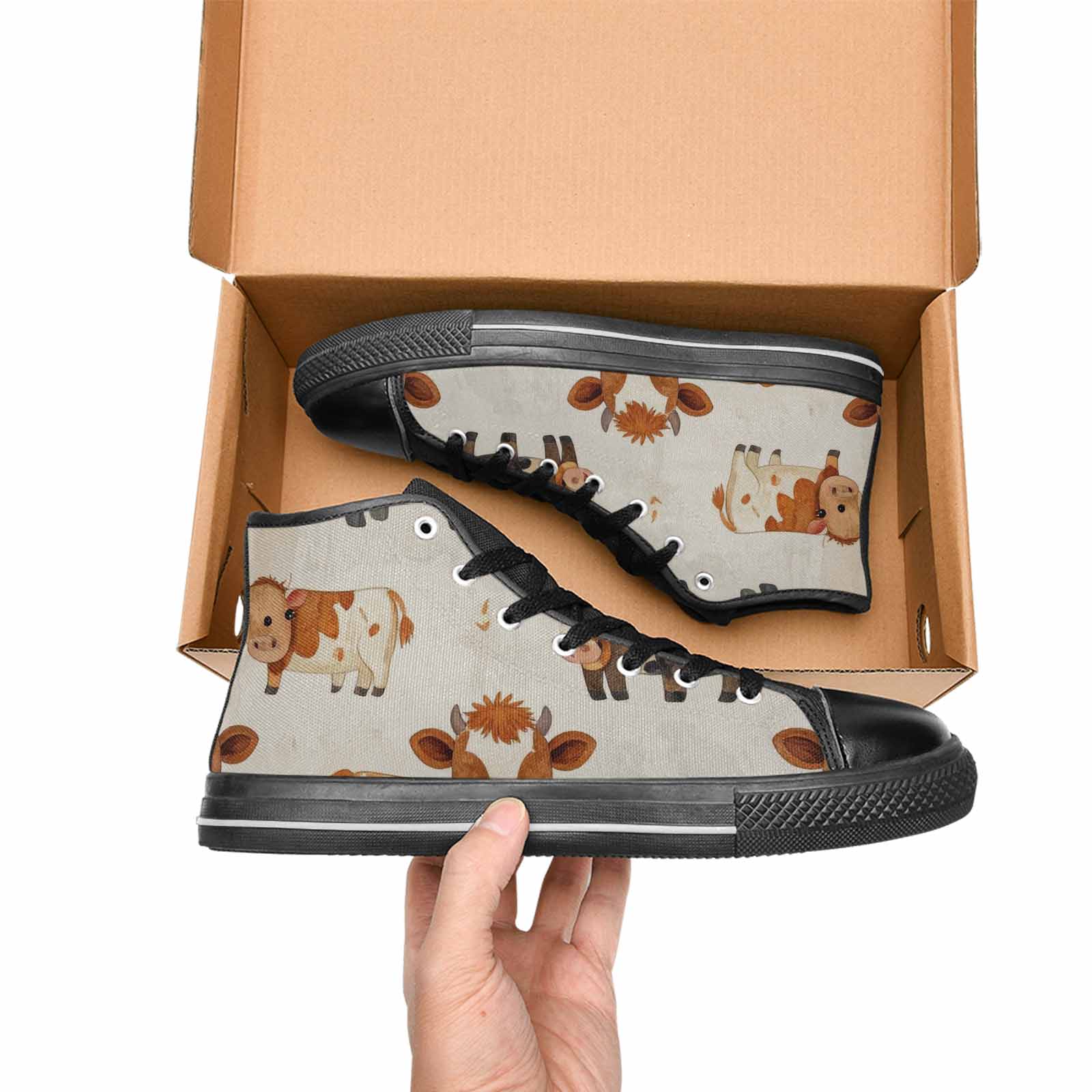 MEN'S Cow Animal Print High Top Canvas Neon Fantasy Sneakers