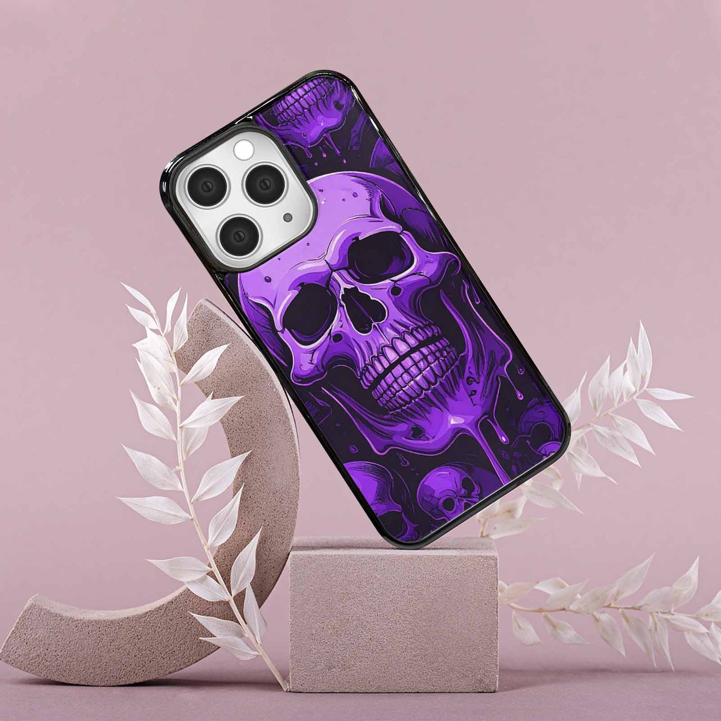 iPhone 15 Pro Max Case — Monochrome Purple Skeletons Neon Drip Melting, Custom Print Case Cover