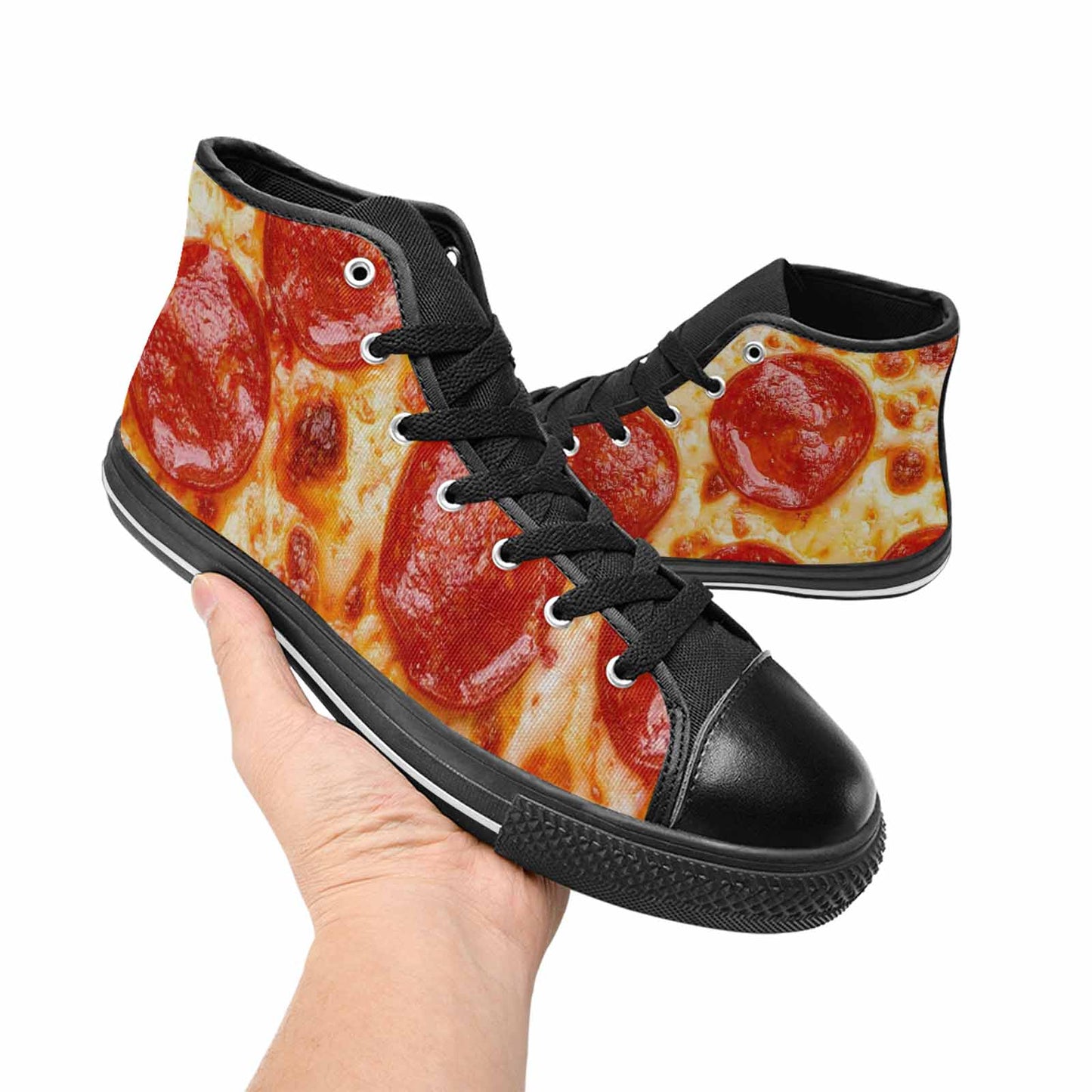 WOMEN'S Pepperoni Pizza Print High Top Canvas Surreal Shoes
