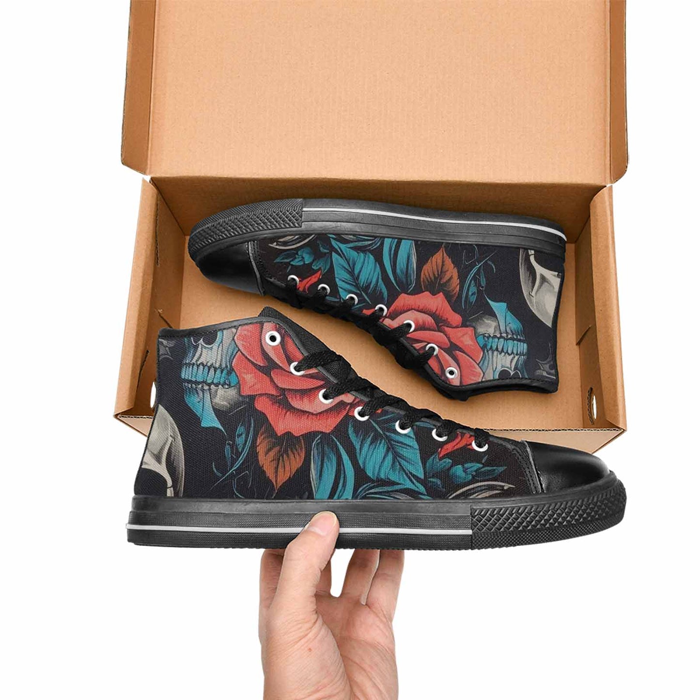 WOMEN'S Skulls Roses Biker Tattoo High Top Canvas Y2K Custom Shoes