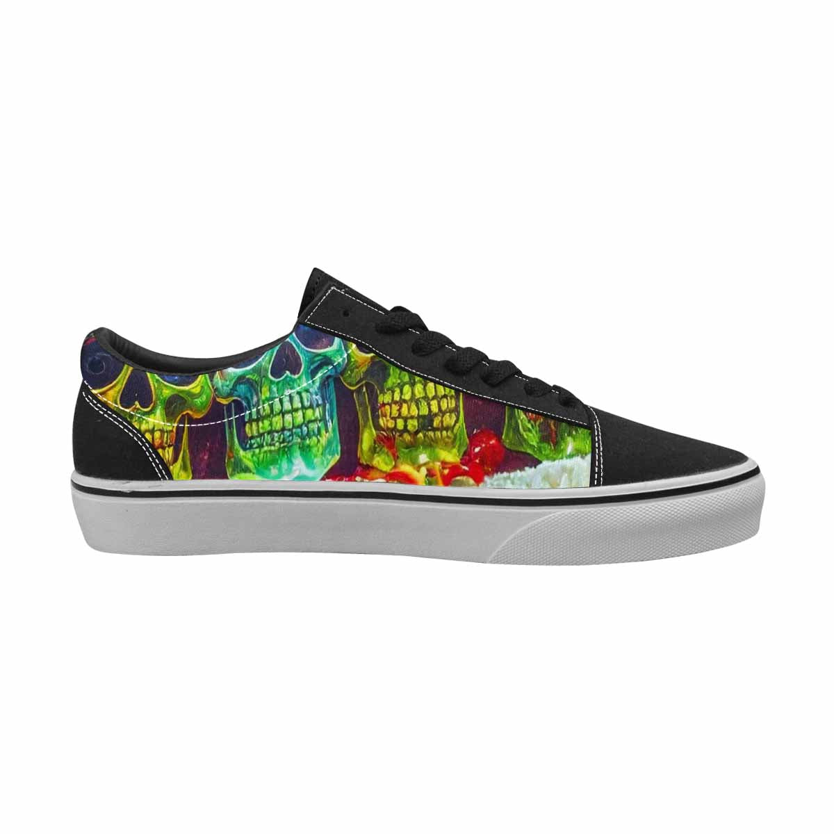 WOMEN'S Toxic Skeleton Hot Dog Lace-Up Canvas Wallpaper Art Sneakers