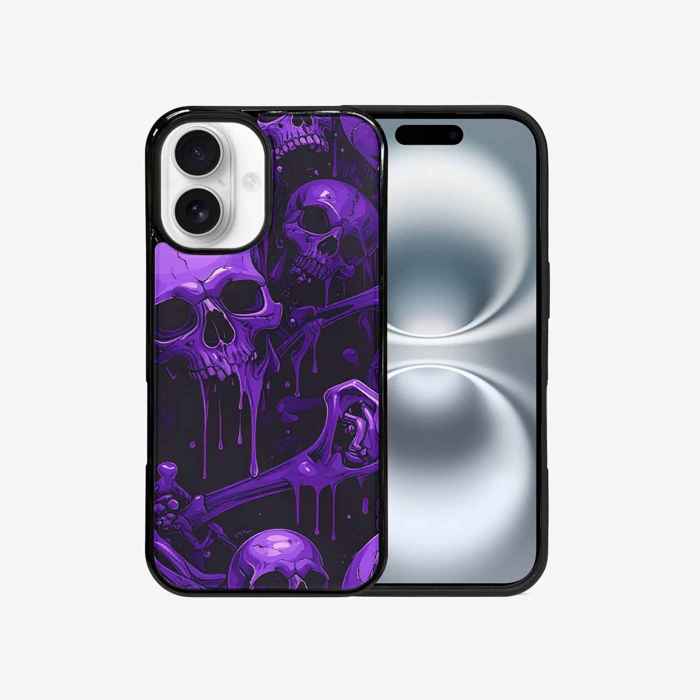 iPhone 16 Case — Monochrome Purple Skeletons Neon Drip Melting, Personalized Phone Case