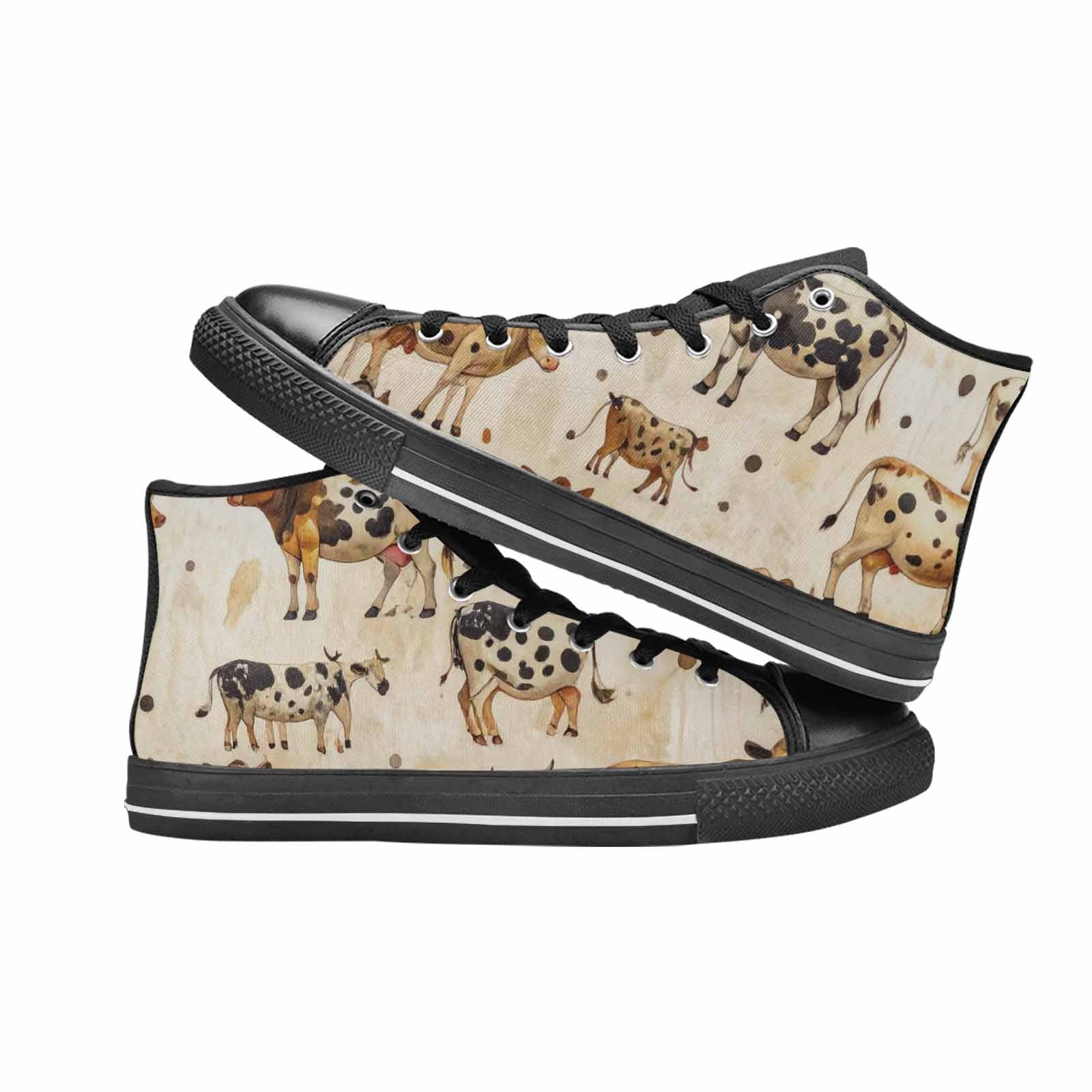 WOMEN'S Cow Animal Print High Top Canvas Cottagecore Custom Sneakers