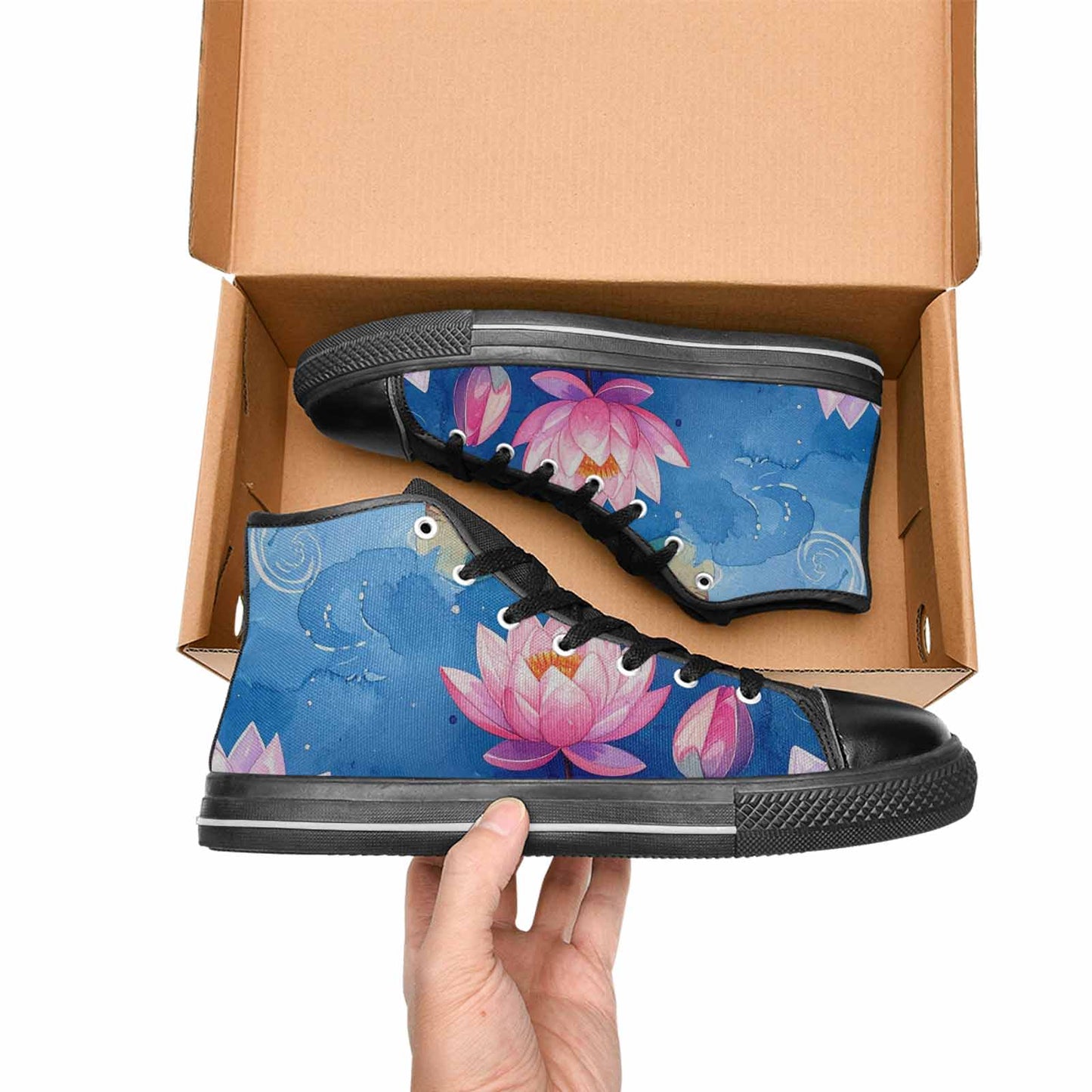 MEN'S Water Lilies Impressionist High Top Canvas Wallpaper Art Sneakers