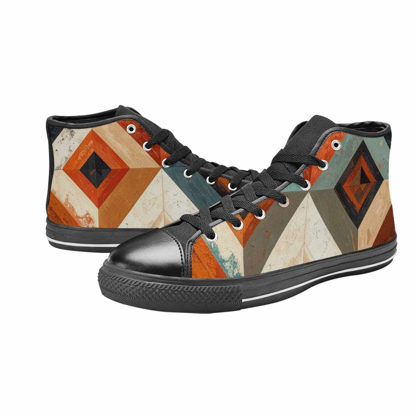 WOMEN'S Southwestern Geometric Diamond High Top Canvas Vibrant Chaos Custom Shoes