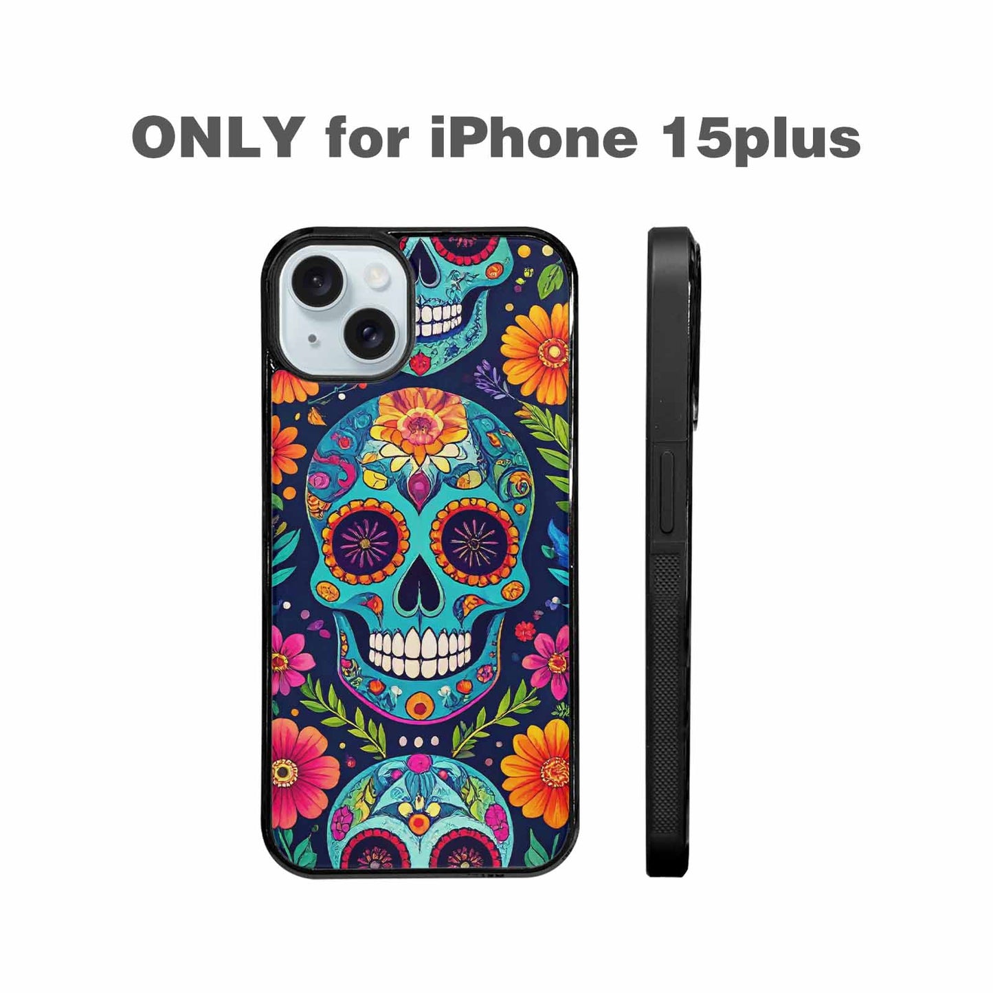 iPhone 15 Plus Case — Rainbow Sugar Skull Weave 3 Personalized, Unique Phone Case Design