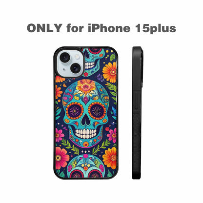 iPhone 15 Plus Case — Rainbow Sugar Skull Weave 3 Personalized, Unique Phone Case Design