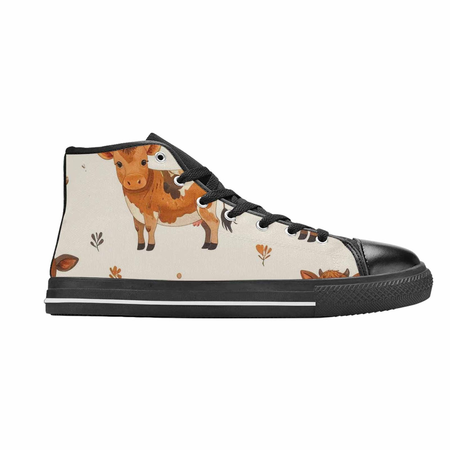 WOMEN'S Cow Animal Print High Top Canvas Vibrant Chaos Sneakers