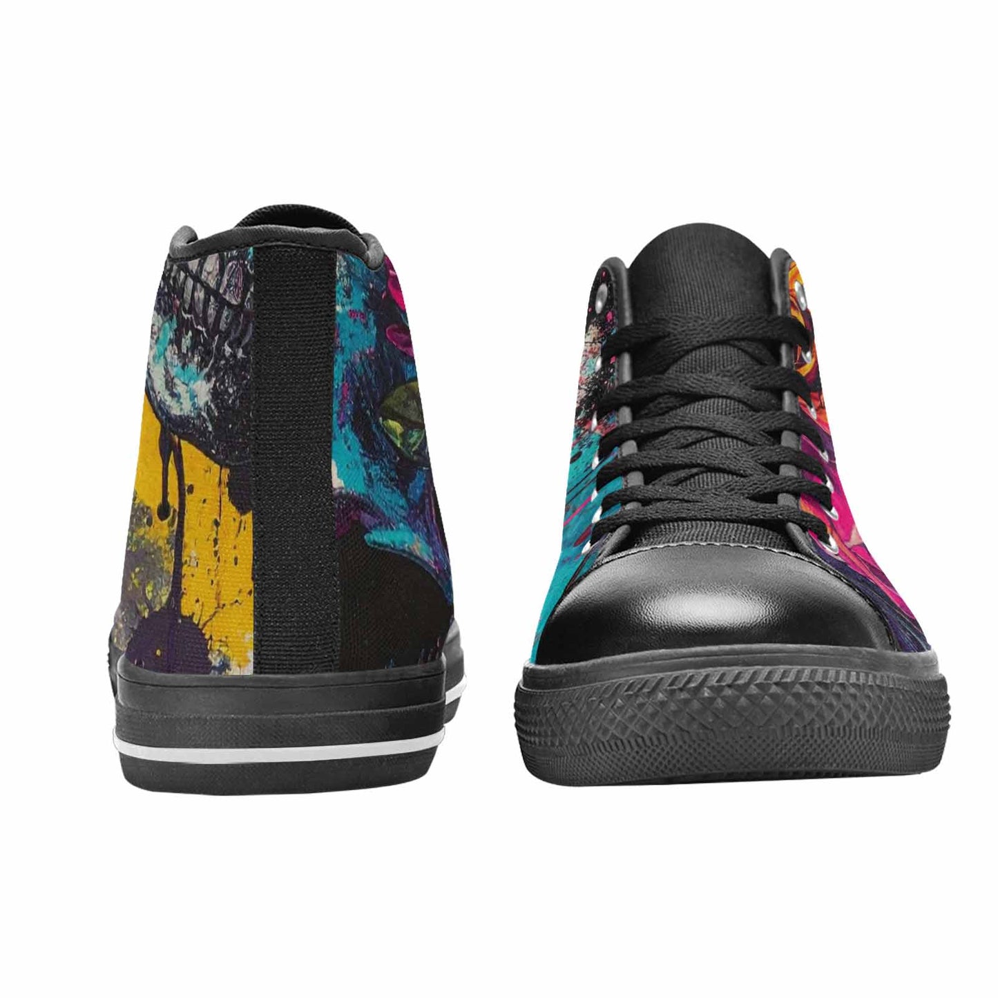 MEN'S Skulls Roses Acid Wash High Top Canvas Neon Fantasy Custom Sneakers