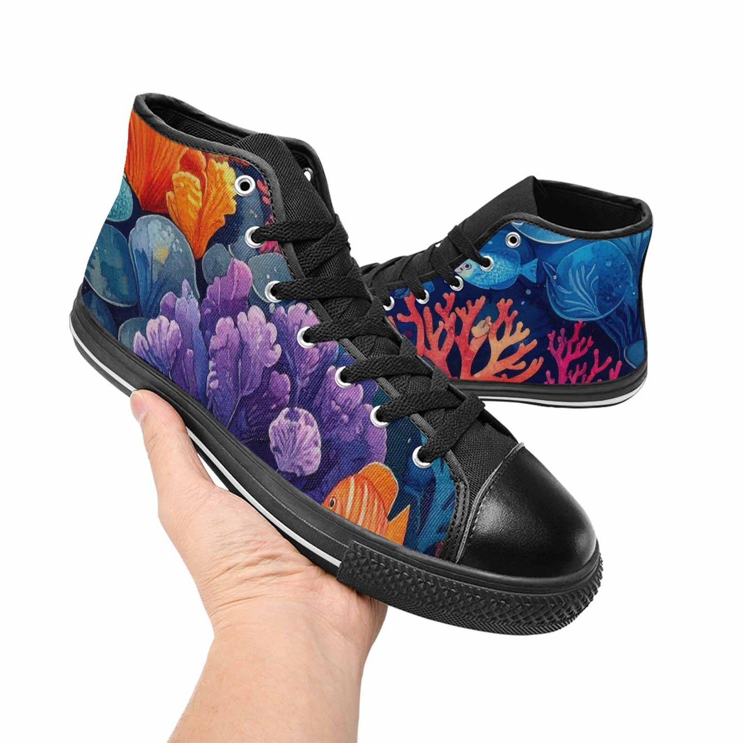 MEN'S Fish Scale Coral High Top Canvas Surreal Custom Sneakers