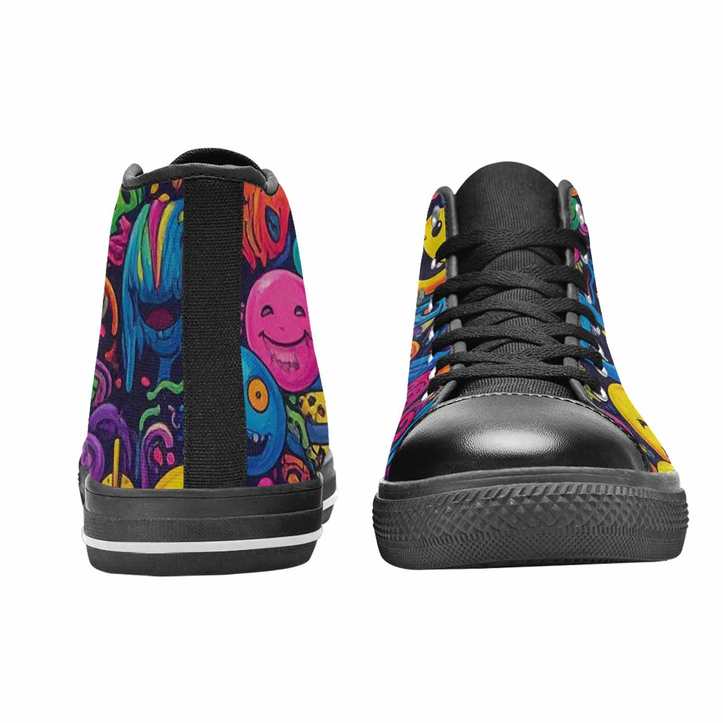 MEN'S Yellow Smiley Face High Top Canvas Grunge Sneakers
