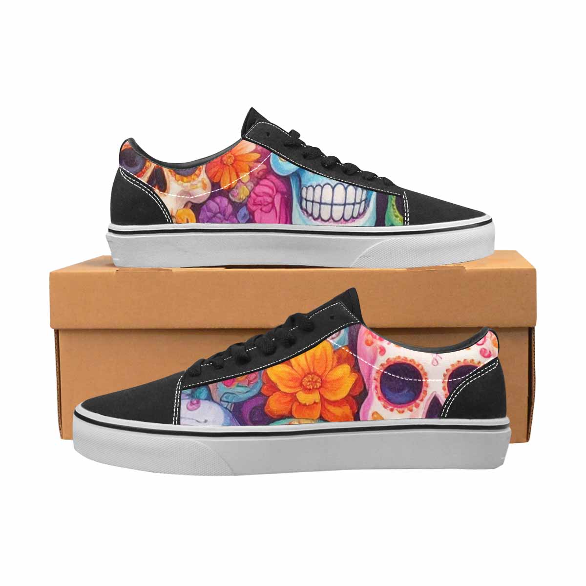 WOMEN'S Sugar Skulls Melting Sugar Lace-Up Canvas Grunge Custom Shoes