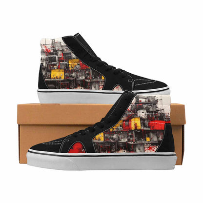MEN'S Liminal Black & Red Ink High Top Canvas Statement Neon Fantasy Custom Print Sneakers
