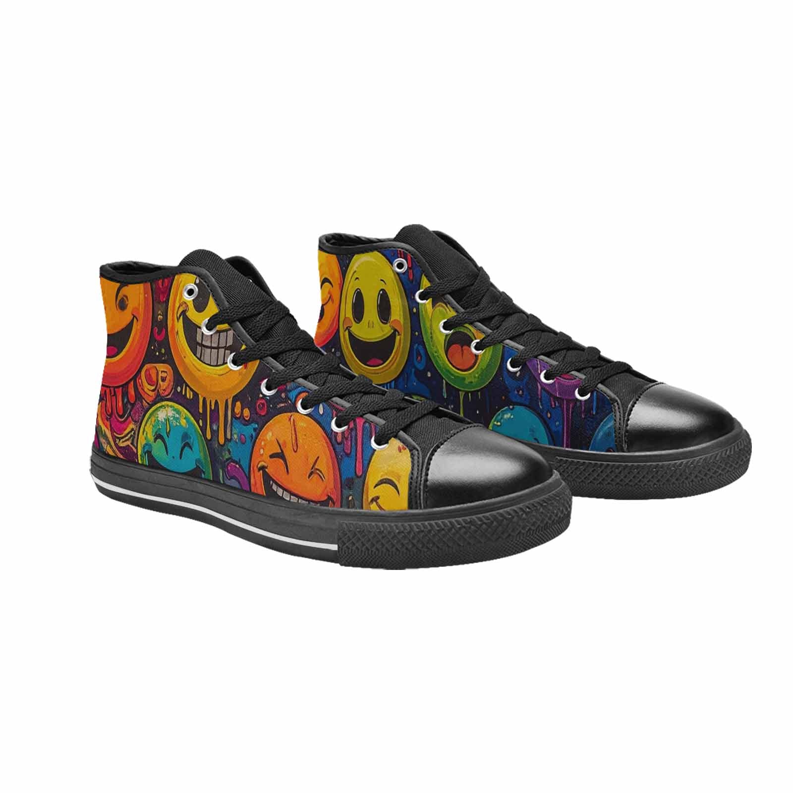 MEN'S Yellow Smiley Face High Top Canvas Vibrant Chaos Sneakers