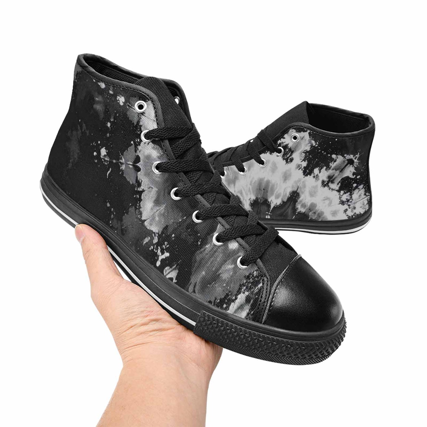 WOMEN'S Tie Dye Acid Wash Black White High Top Canvas Cottagecore Custom Sneakers