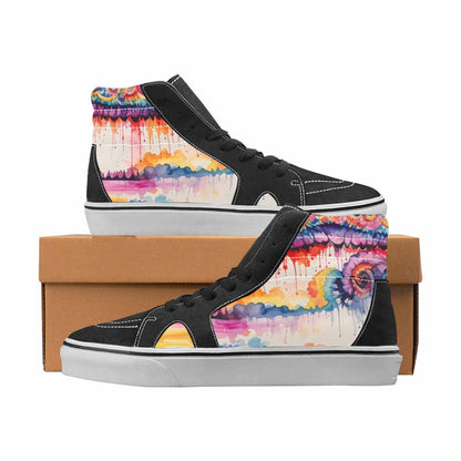 WOMEN'S Tie Dye Black & Red Ink High Top Canvas Boutique Vivid Custom Canvas Shoes