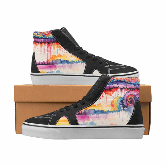 WOMEN'S Tie Dye Black & Red Ink High Top Canvas Boutique Vivid Custom Canvas Shoes