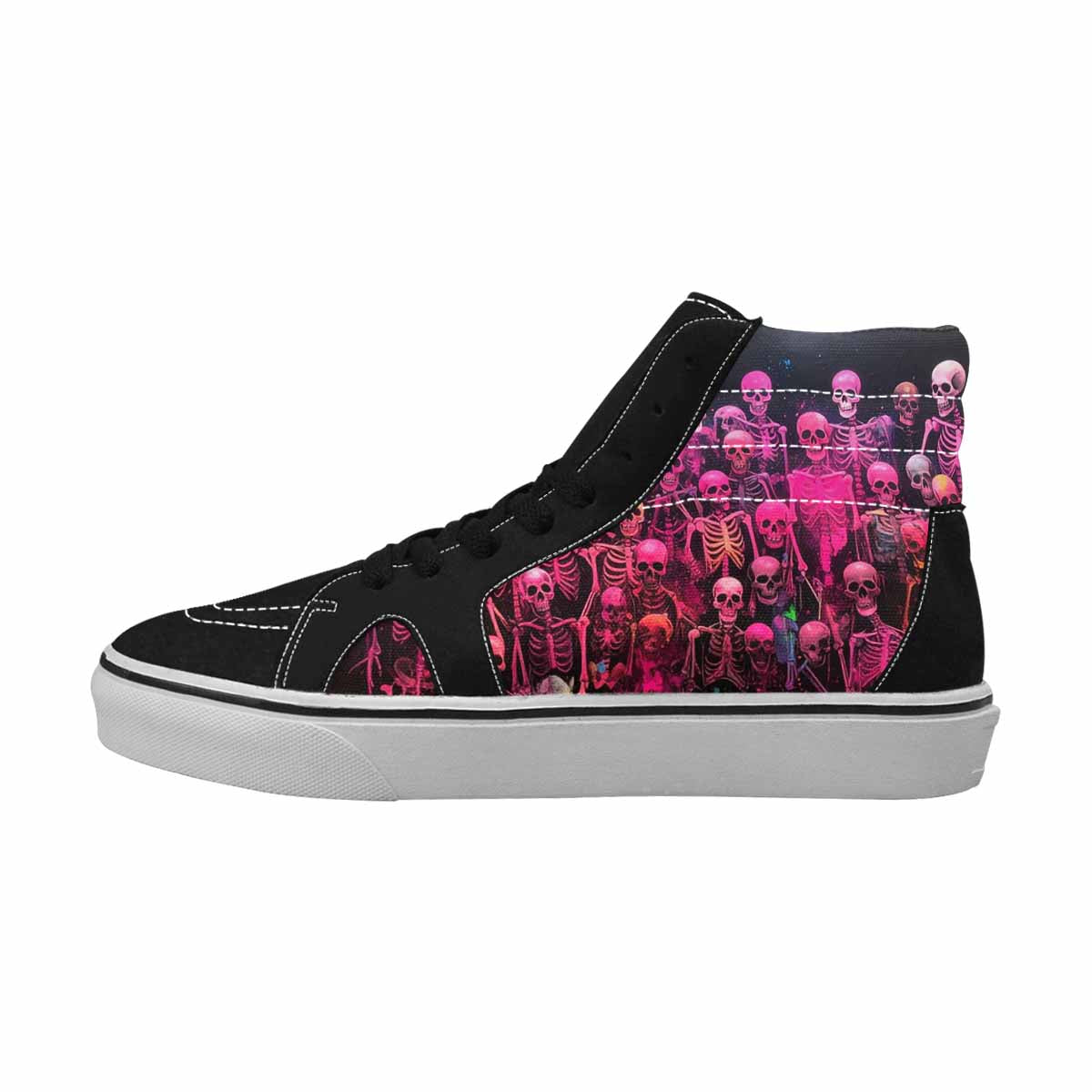 MEN'S Skeletons  Neon Pink High Top Canvas Kaleidoscope Sneakers
