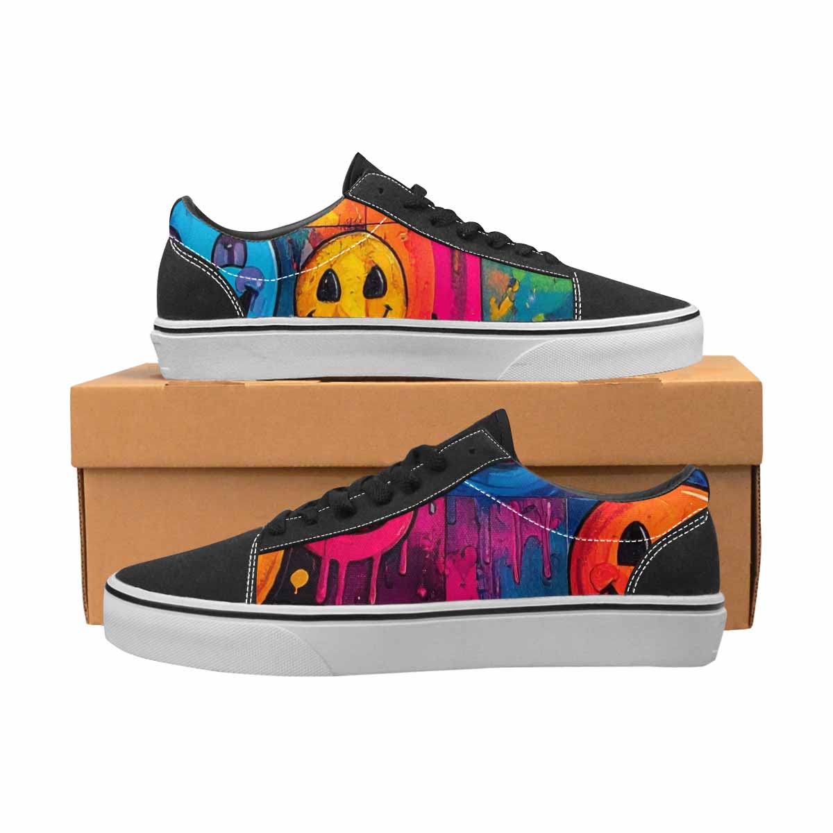 MEN'S Yellow Smiley Face Canvas Lace-Up Neon Fantasy Custom Shoes