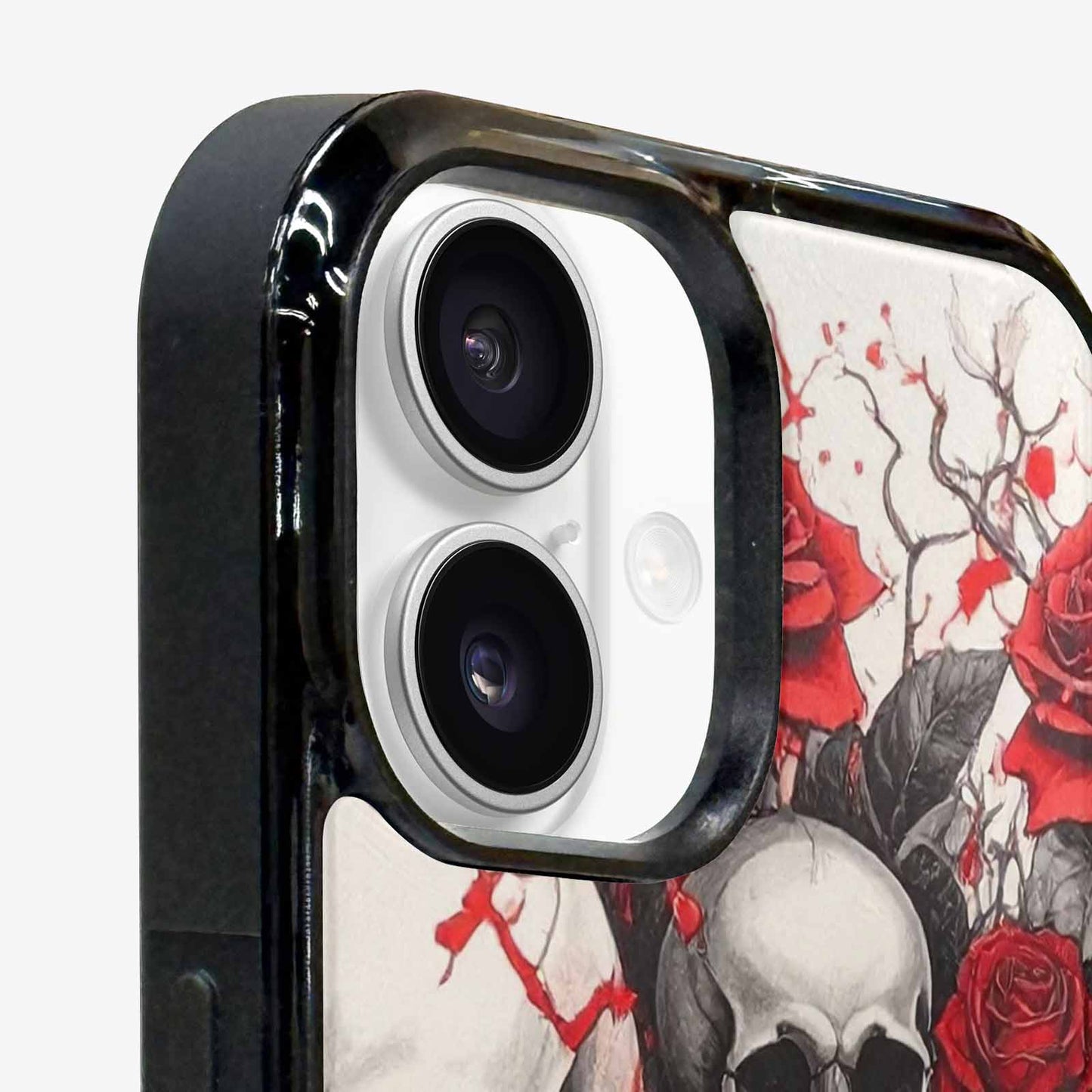 iPhone 16 Plus Case — Skull And Roses Black Red Ink, Custom Print Case Cover