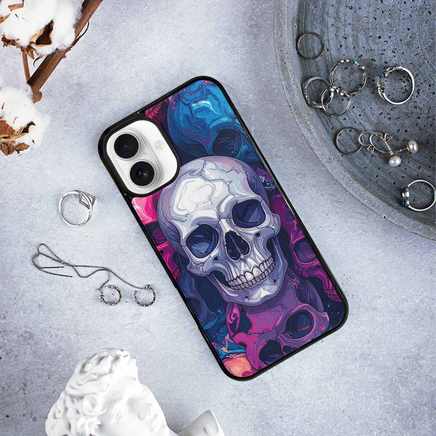 iPhone 16 Plus Case — Marble Skull Custom Personalized Phone Cover, Custom Phone Case