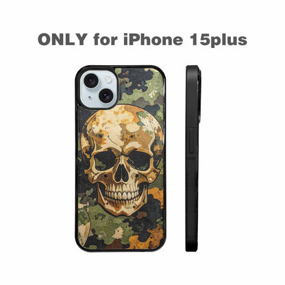 iPhone 15 Plus Case — Military Camo Texture Combined With Distressed, Custom Designed Case Cover