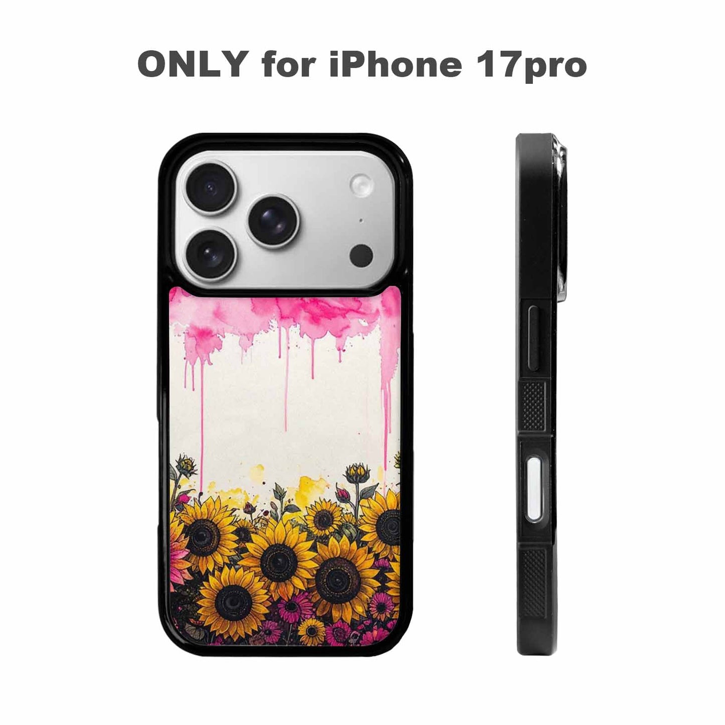 iPhone 17 Pro Case — Sunflower Burst Black Pink Ink Floral, Custom Made Phone Cover