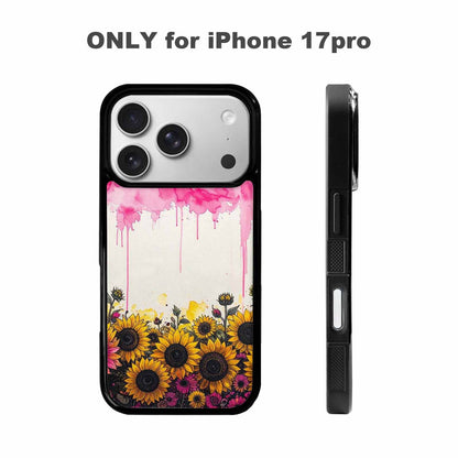 iPhone 17 Pro Case — Sunflower Burst Black Pink Ink Floral, Custom Made Phone Cover