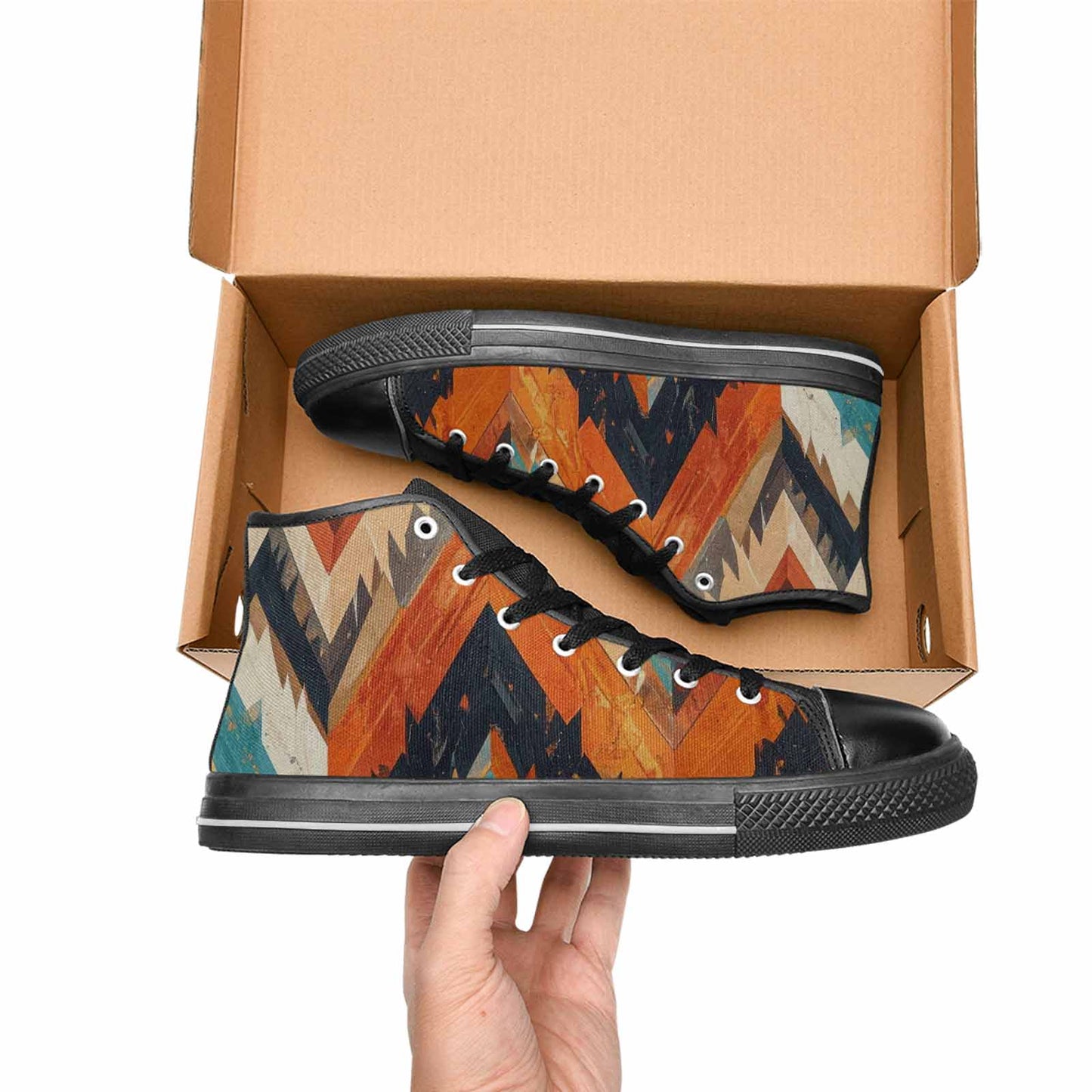 MEN'S Southwestern Geometric Diamond High Top Canvas Neon Fantasy Custom Shoes