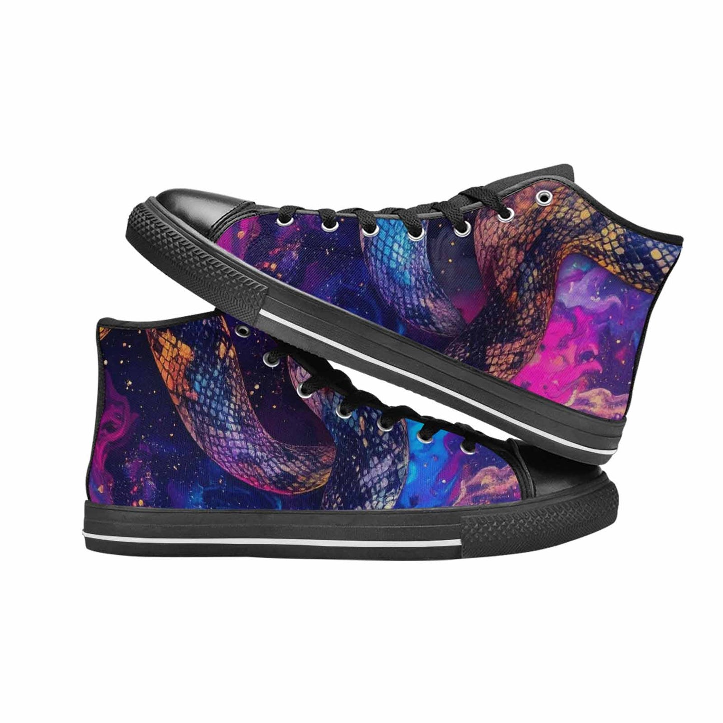 WOMEN'S Galaxy Snake Print High Top Canvas Surreal Custom Sneakers
