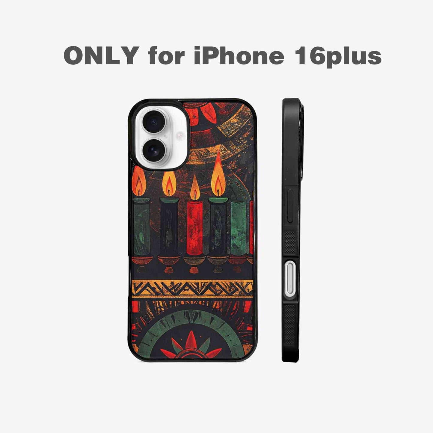 iPhone 16 Plus Case — Kwanzaa Kinara Pattern Seamless Repeat African, Custom Designed Case Cover