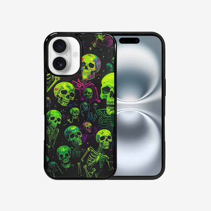 iPhone 16 Case — Skeletons Neon Green Glow Skeletons Pattern, Custom Phone Case