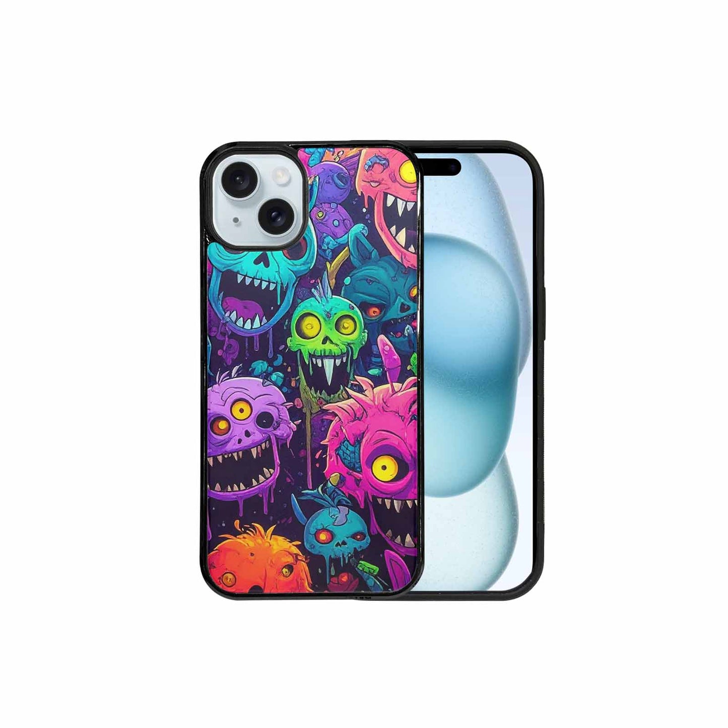 iPhone 15 Plus Case — Mixed Toxic Glow Creature Pattern Hundreds, Custom Art Phone Cover