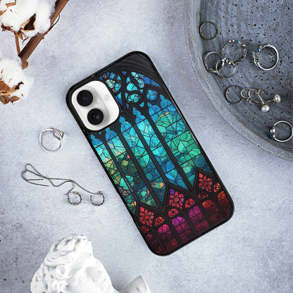 iPhone 16 Plus Case — Stained Glass Window Pattern Seamless Repeat, Custom Designed Case Cover
