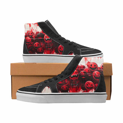 WOMEN'S Smiley Face Black & Red Ink High Top Canvas Graphic Print Cottagecore Handmade Custom Shoes