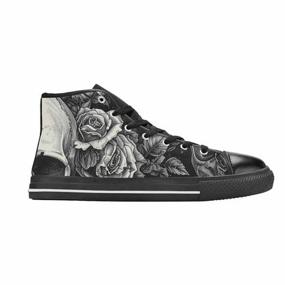 WOMEN'S Skulls Roses Pen Ink High Top Canvas Vivid Custom Shoes