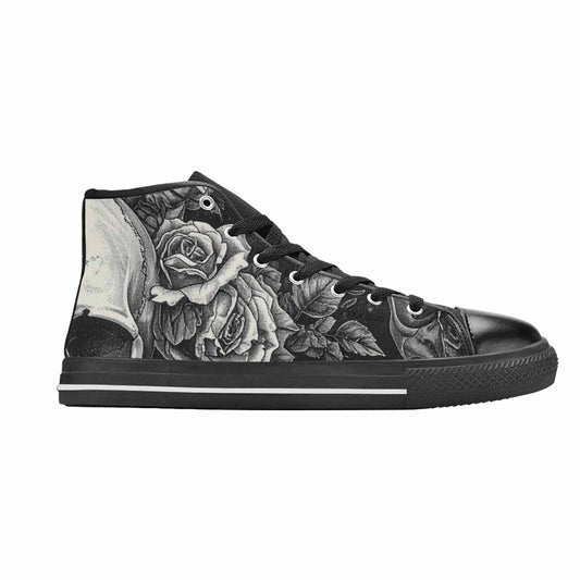 WOMEN'S Skulls Roses Pen Ink High Top Canvas Vivid Custom Shoes