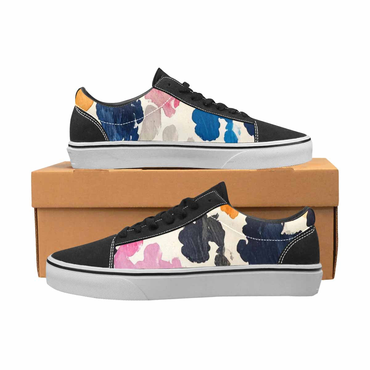 WOMEN'S Cow Animal Print Canvas Lace-Up Grunge Custom Shoes