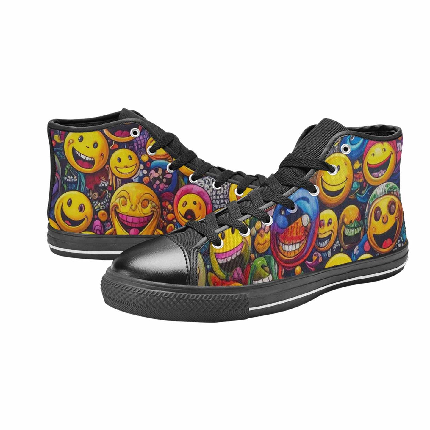 MEN'S Yellow Smiley Face High Top Canvas Vivid Sneakers