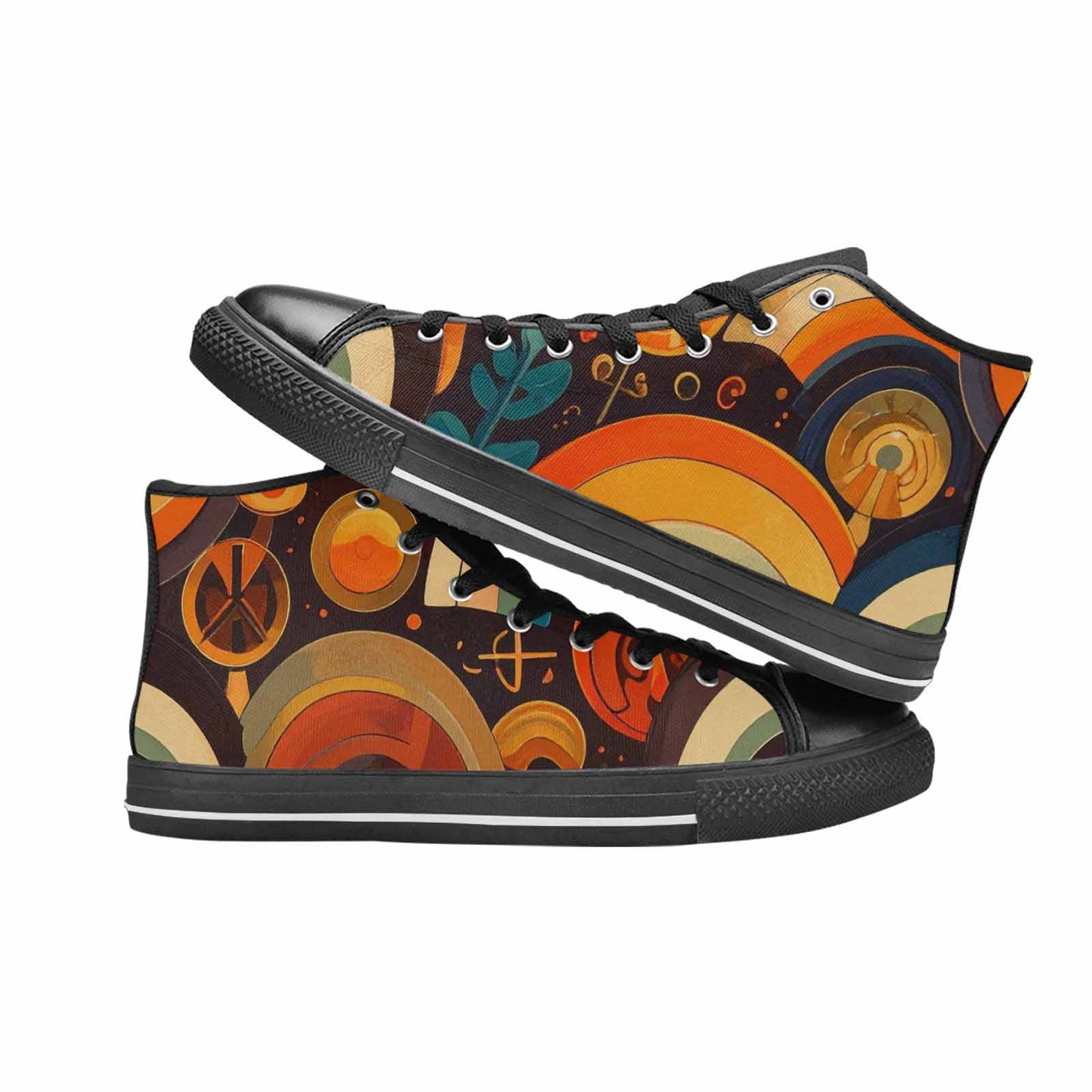WOMEN'S Groovy 70S Peace High Top Canvas Wallpaper Art Shoes