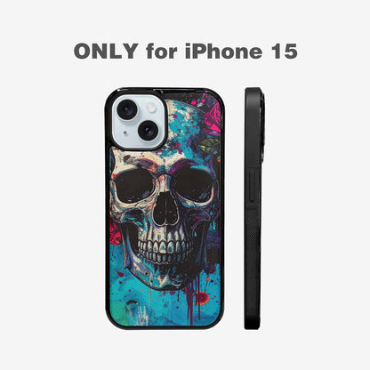 iPhone 15 Case — Skulls Roses Acid Wash Custom, Custom Print Case Cover