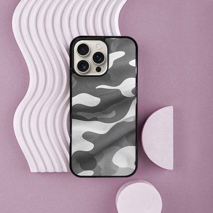 iPhone 16 Pro Max Case — Grey Camo Print, Personalized Phone Case