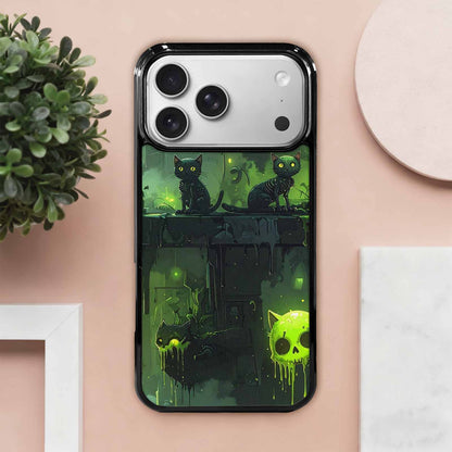 iPhone 17 Pro Max Case — Toxic Melting Skeleton Cats Original Art, Custom Art Phone Cover