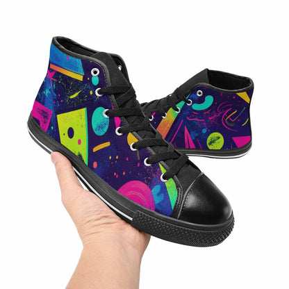 WOMEN'S Memphis Squiggles Triangles Dots High Top Canvas Cottagecore Shoes