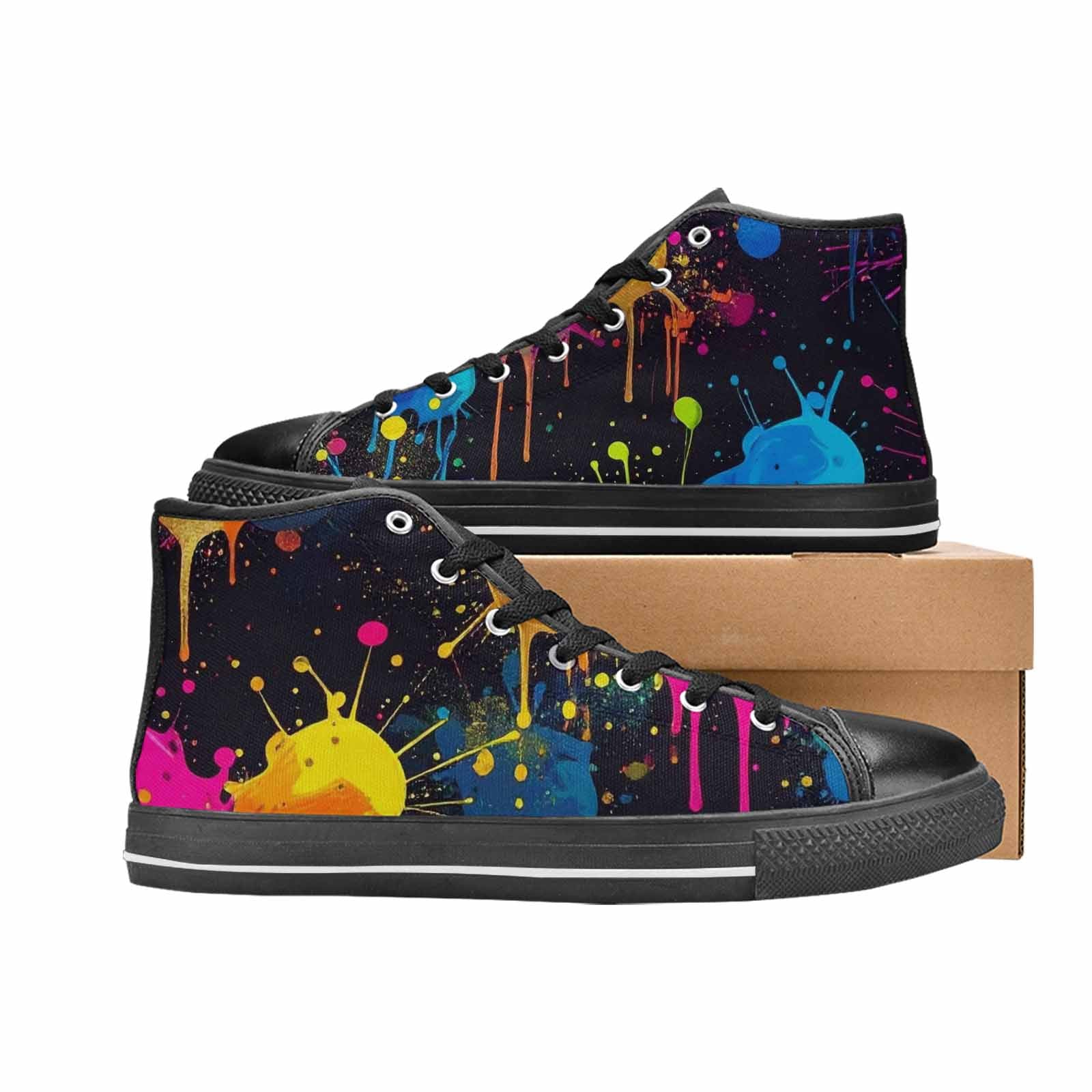 MEN'S Paint Splatter High Top Canvas Wallpaper Art Custom Sneakers