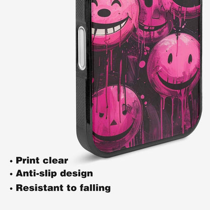 iPhone 16 Case — Melting Moon Smiley Black Pink Ink, Original Design Phone Case