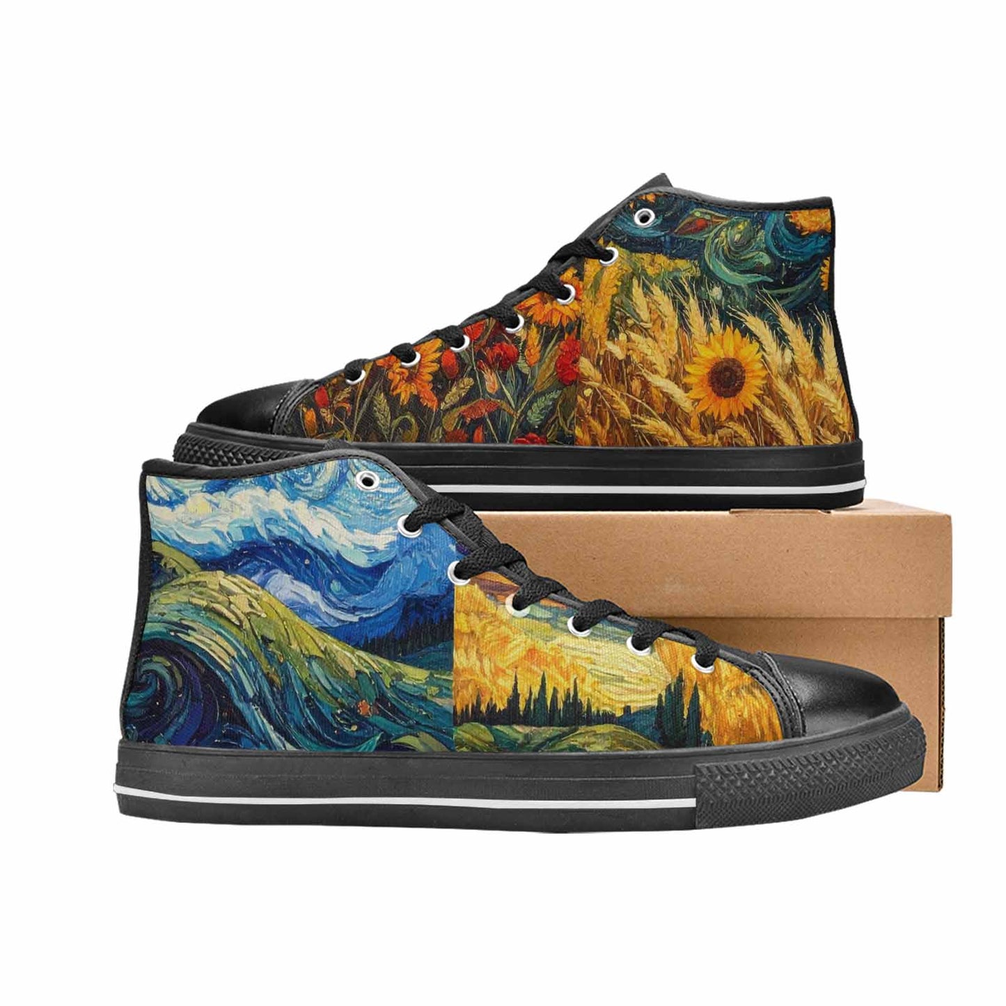 WOMEN'S Van Gogh-Style Swirl High Top Canvas Dreamcore Custom Shoes