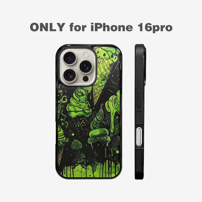 iPhone 16 Pro Case — Ice Cream Motif Black Green Ink, Personalized Phone Case