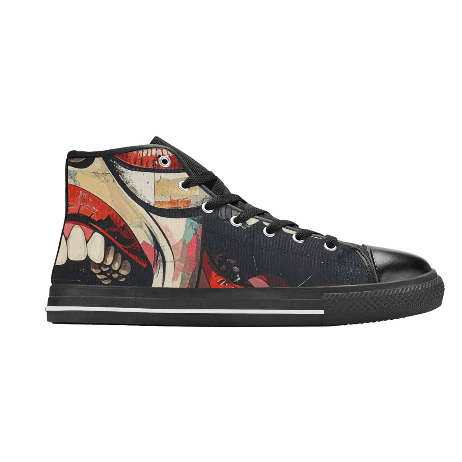WOMEN'S Googly Cartoon Mouths High Top Canvas Wallpaper Art Sneakers