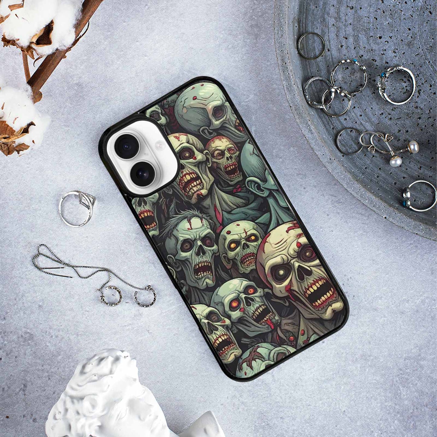 iPhone 16 Plus Case — Zombie Head Pattern Hundreds Of Small, Original Design Phone Case